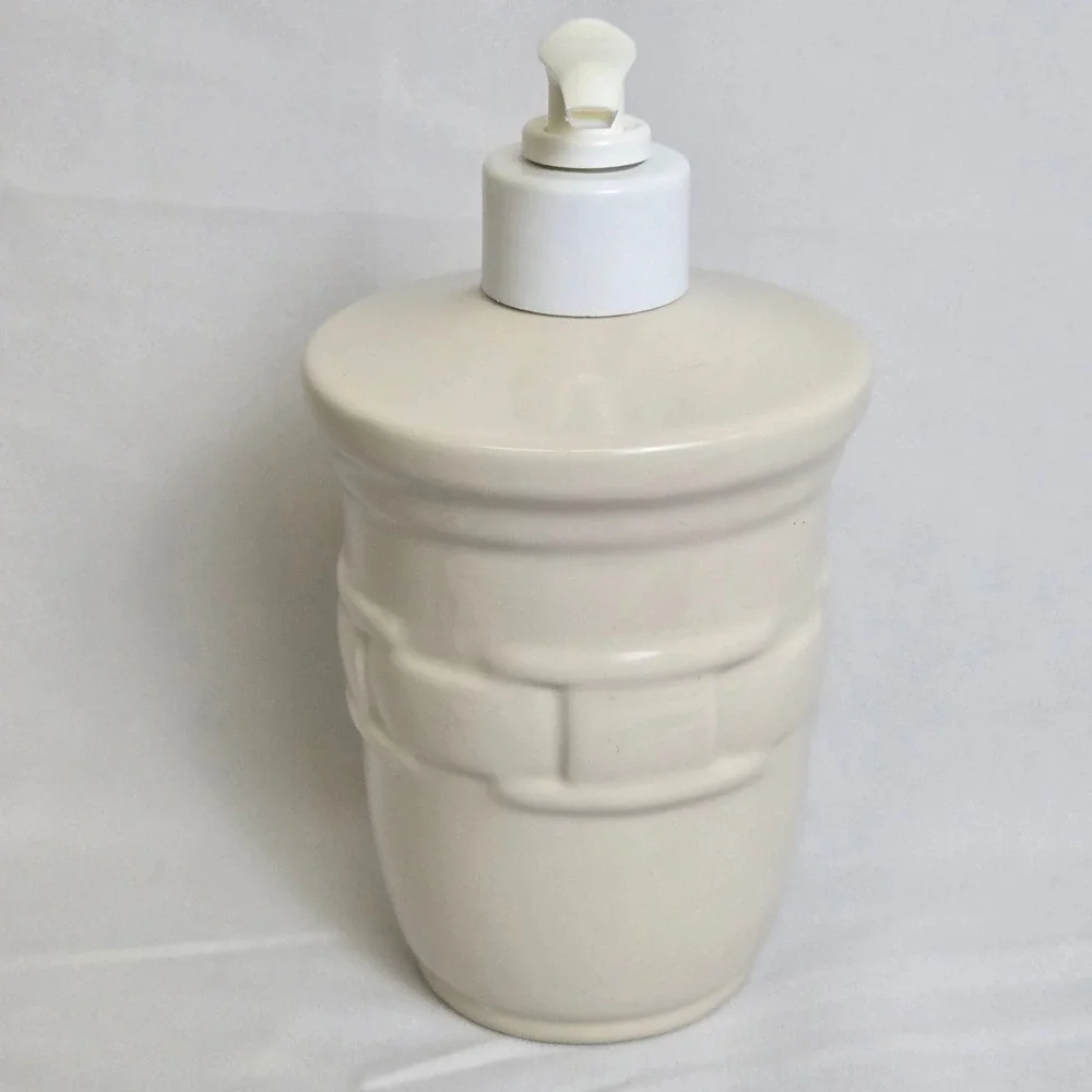 Longaberger Pottery Woven Traditions Soap Lotion Dispenser Ivory 7